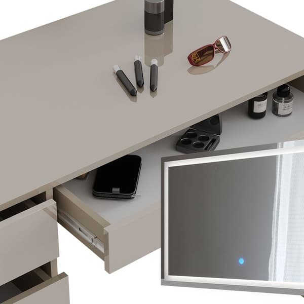 Sherry sminkbord, 120 cm med LED-spegel och pall, Greige, Vicco