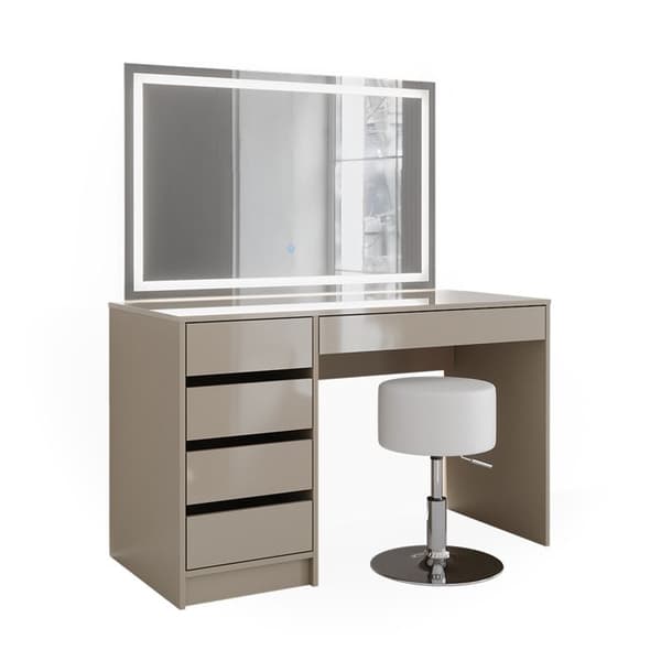 Sherry sminkbord, 120 cm med LED-spegel och pall, Greige, Vicco