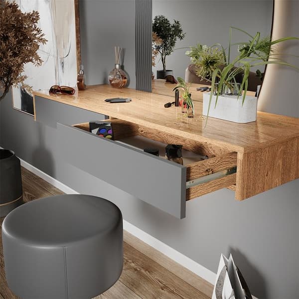 Melisa sminkbord, 120 cm med belysning och pall, Grå, Vicco