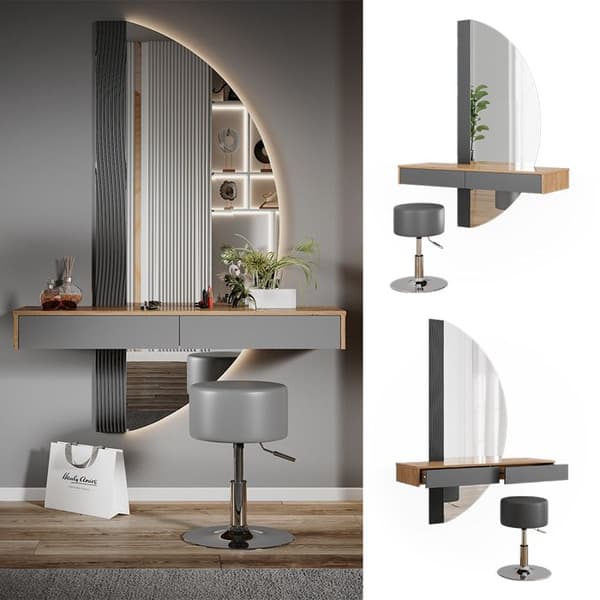 Melisa sminkbord, 120 cm med belysning och pall, Grå, Vicco