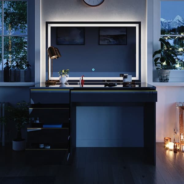 Sherry sminkbord, 120 cm med LED-spegel, Svart, Vicco