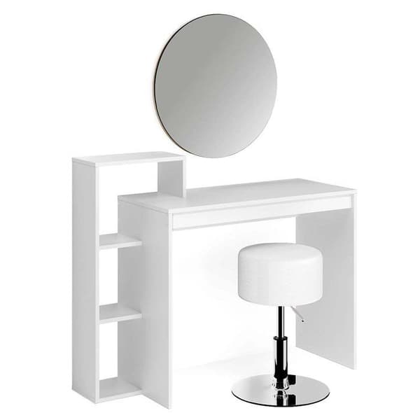 Leo sminkbord, 100 cm med spegel och pall, Vit, Vicco