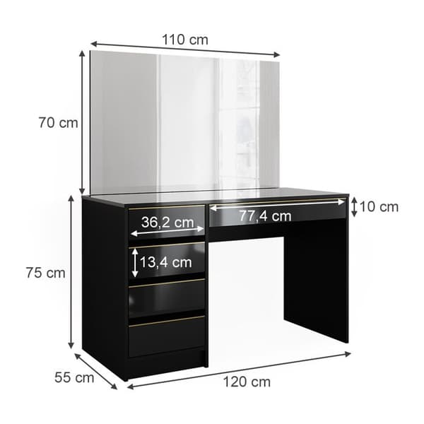 Sherry sminkbord, 120 cm, Svart, Vicco