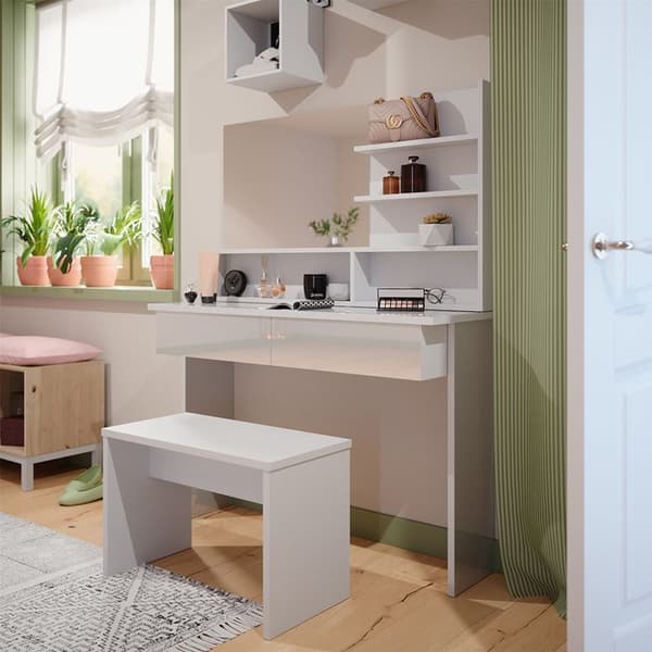 Azur sminkbord, 120 cm med bänk, Vit, Vicco