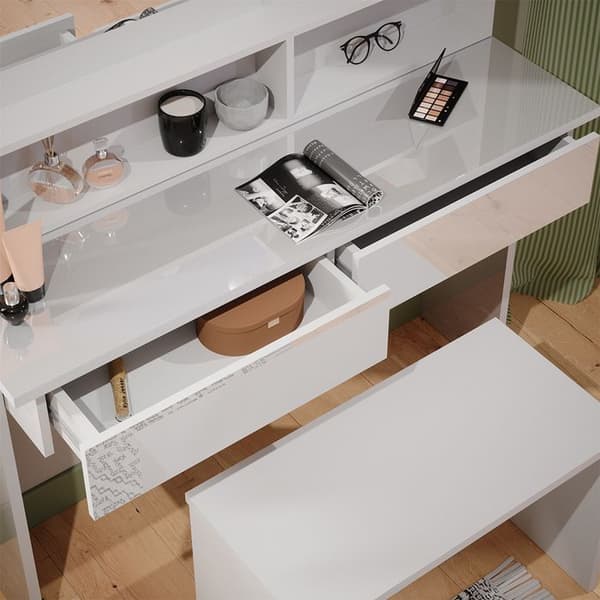 Azur sminkbord, 120 cm med bänk, Vit, Vicco