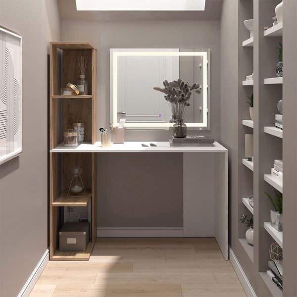 Torntoalettbord, 122,2 cm med LED-spegel, Vit/Sonoma, Vicco