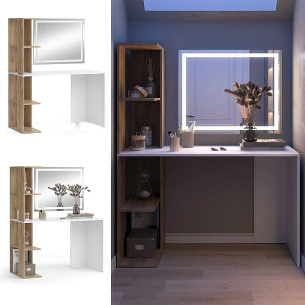 Torntoalettbord, 122,2 cm med LED-spegel, Vit/Sonoma, Vicco