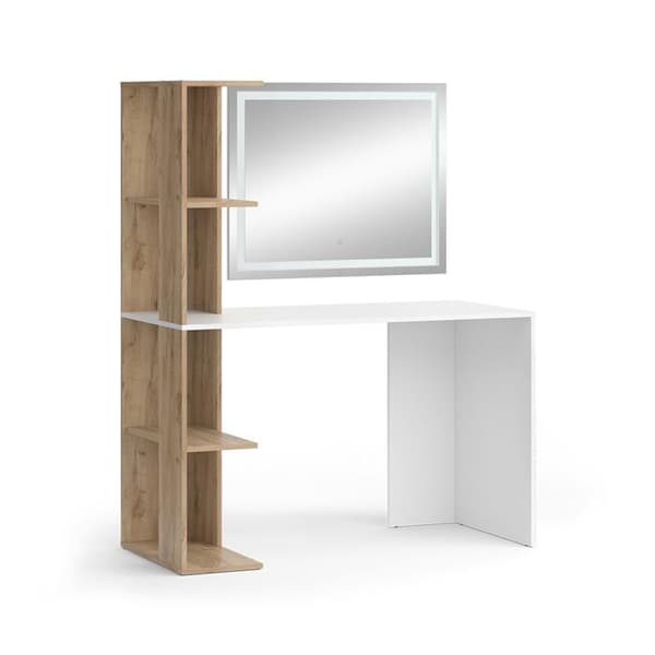 Torntoalettbord, 122,2 cm med LED-spegel, Vit/Sonoma, Vicco