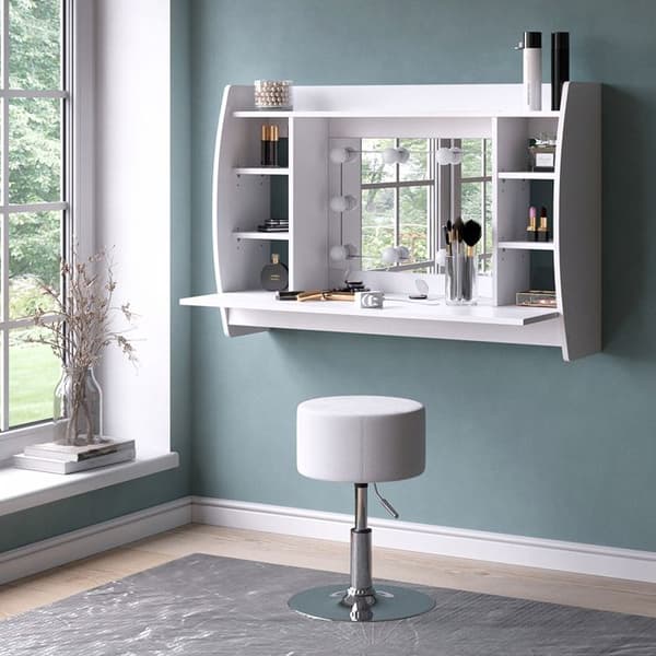 Max sminkbord, 110 cm med LED-belysning och pall, Vit, Vicco