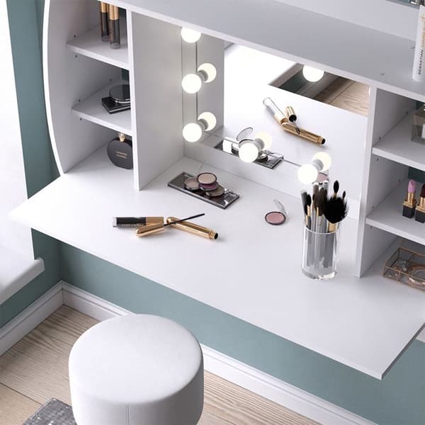 Max sminkbord, 110 cm med LED-belysning och pall, Vit, Vicco