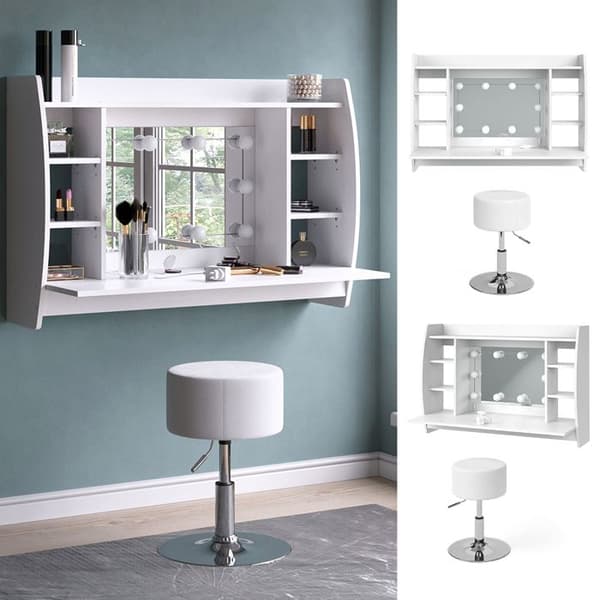 Max sminkbord, 110 cm med LED-belysning och pall, Vit, Vicco