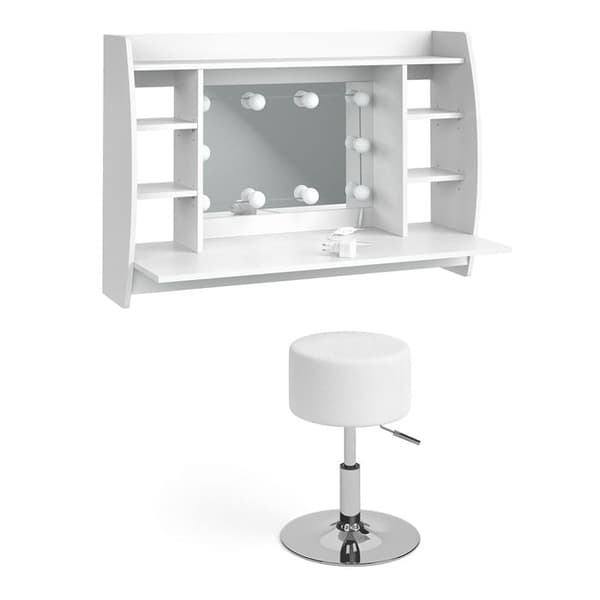 Max sminkbord, 110 cm med LED-belysning och pall, Vit, Vicco