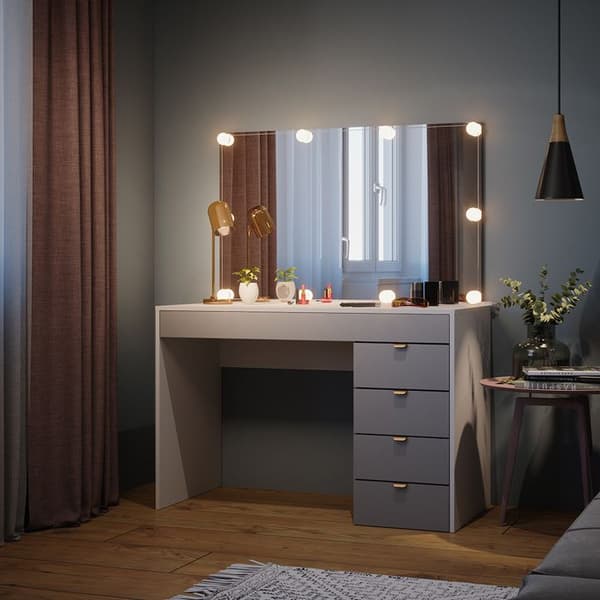 Elise sminkbord, 115 cm med LED-belysning, Vit/grå/grå, Vicco
