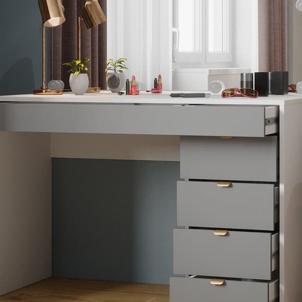 Elise sminkbord, 115 cm med LED-belysning, Vit/grå/grå, Vicco