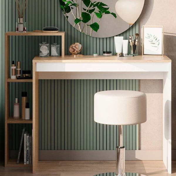 Leo sminkbord, 100 cm med spegel och pall, Sonoma, Vicco