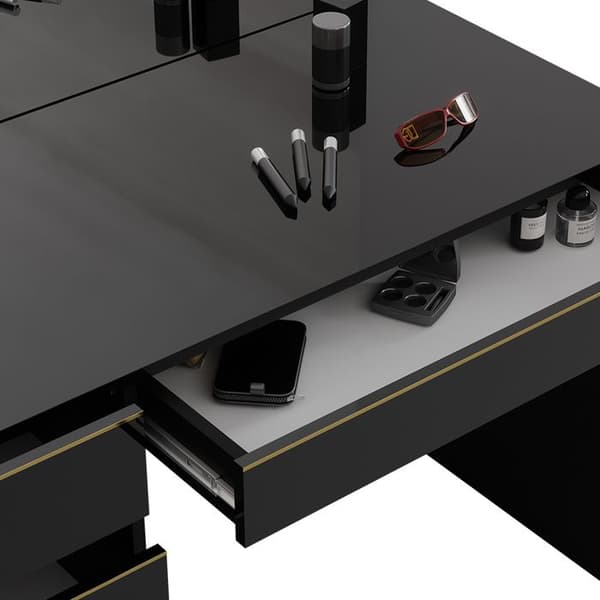 Sherry sminkbord, 120 cm med LED-belysning och pall, Svart, Vicco