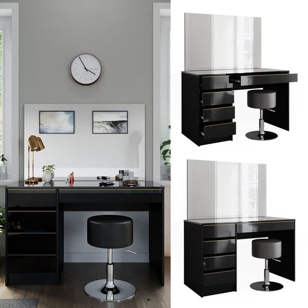 Sherry sminkbord, 120 cm med pall, Svart, Vicco