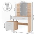 Miniatyrbild 3 av 6: Maria sminkbord, 132 cm med LED-belysning, Vit/Sonoma, Vicco