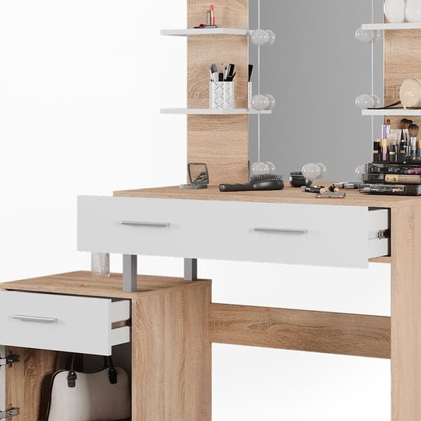 Maria sminkbord, 132 cm med LED-belysning, Vit/Sonoma, Vicco