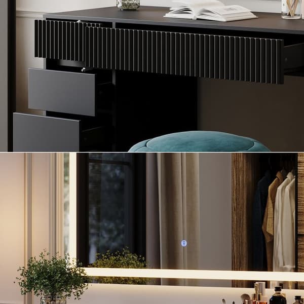 Omira, 120 cm med LED-spegel, Svart, Vicco