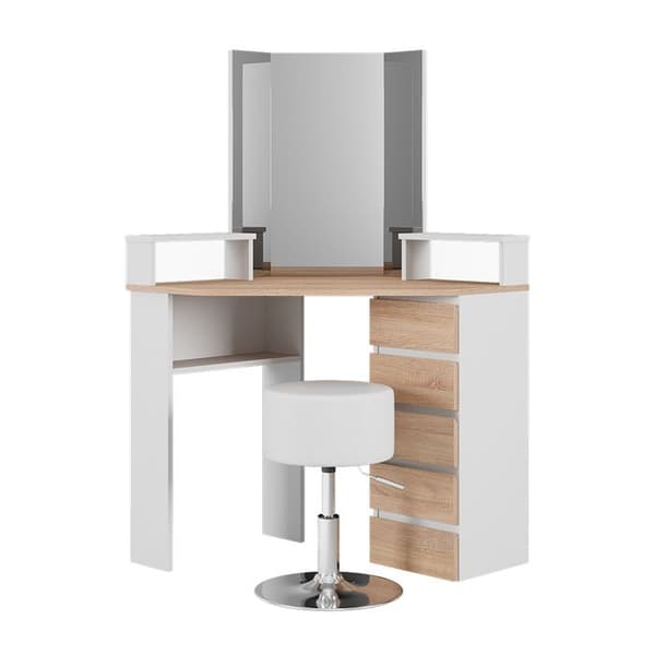 Tilda sminkbord, 113,3 cm med pall, Vit/Sonoma, Vicco