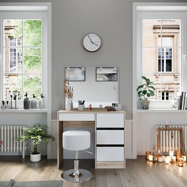 Sherry sminkbord, 90 cm med LED-belysning och pall, Sonoma, Vicco