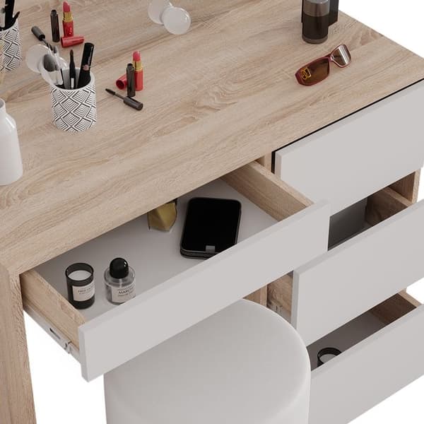 Sherry sminkbord, 90 cm med LED-belysning och pall, Sonoma, Vicco
