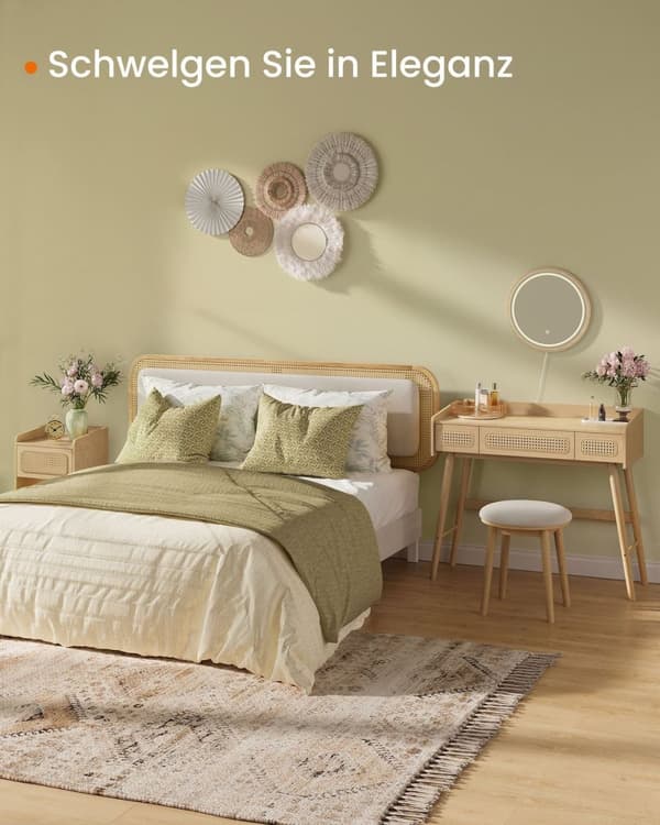 Rootz Sminkbord med spegel och belysning - Sminkbord - Ben i massivt trä - MDF - Ek Beige - 43cm x 90cm x 82cm