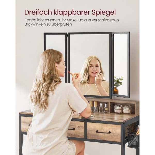 Rootz Vanity Set - Toiletbord - Makeup Skrivebord - Spånpladekonstruktion - Eg brun-sort finish - Modern Glam Style - 40cm x 90cm x 141cm