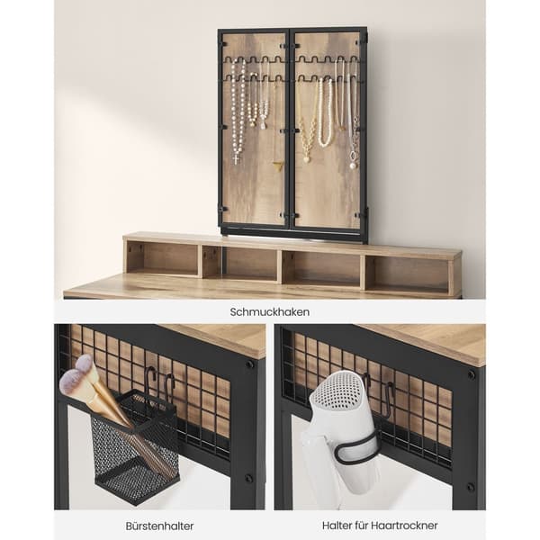 Rootz Vanity Set - Toiletbord - Makeup Skrivebord - Spånpladekonstruktion - Eg brun-sort finish - Modern Glam Style - 40cm x 90cm x 141cm