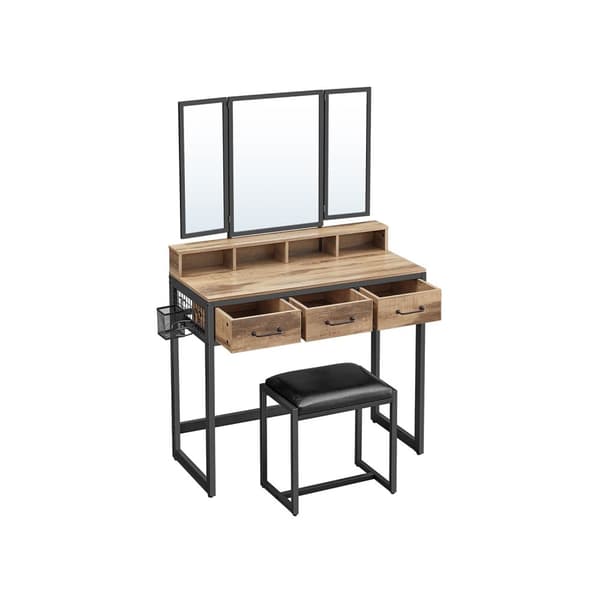 Rootz Vanity Set - Toiletbord - Makeup Skrivebord - Spånpladekonstruktion - Eg brun-sort finish - Modern Glam Style - 40cm x 90cm x 141cm