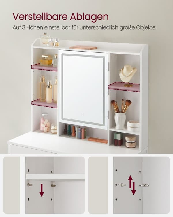 Rootz White Toiletbord - Spånplader - Makeup Skrivebord - Opbevaringsorganer - 40 cm x 90 cm x 144,7 cm - 31,6 kg - 100 kg Belastningskapacitet