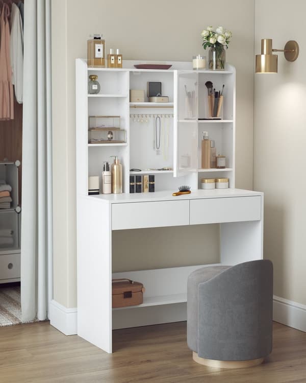 Rootz White Toiletbord - Spånplader - Makeup Skrivebord - Opbevaringsorganer - 40 cm x 90 cm x 144,7 cm - 31,6 kg - 100 kg Belastningskapacitet