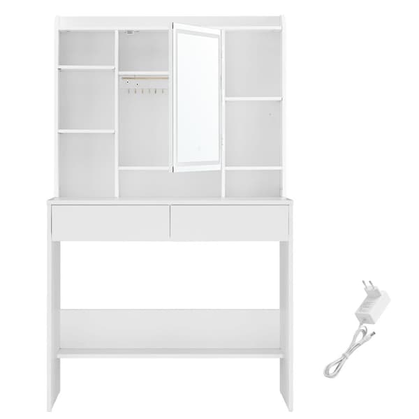 Rootz White Toiletbord - Spånplader - Makeup Skrivebord - Opbevaringsorganer - 40 cm x 90 cm x 144,7 cm - 31,6 kg - 100 kg Belastningskapacitet