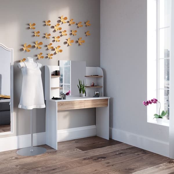 Vicco Charlotte sminkbord, Vit/Sonoma, 108 cm med spegel