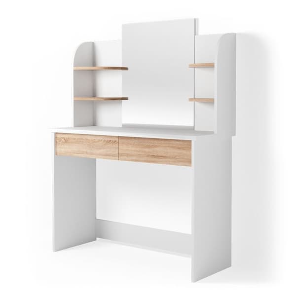 Vicco Charlotte sminkbord, Vit/Sonoma, 108 cm med spegel