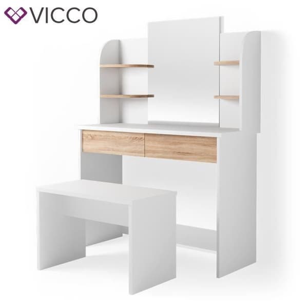 VICCO sminkbord Charlotte White Sonoma med bänk
