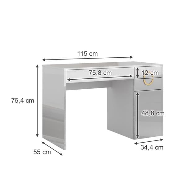 Vicco Adela Sminkbord, Vit Högglans, 115 cm med 3 lådor