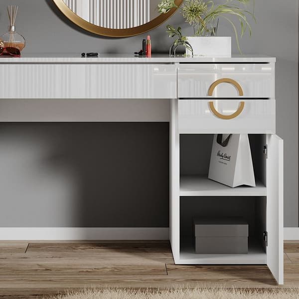 Vicco Adela Sminkbord, Vit Högglans, 115 cm med 3 lådor