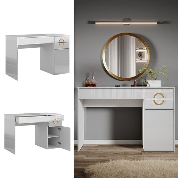 Vicco Adela Sminkbord, Vit Högglans, 115 cm med 3 lådor