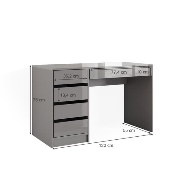 Vicco Sherry Sminkbord, Grå Högglans, 120 cm utan spegel
