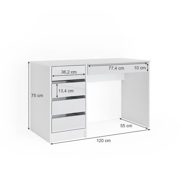 Vicco Sherry Sminkbord, Vit Högglans, 120 cm