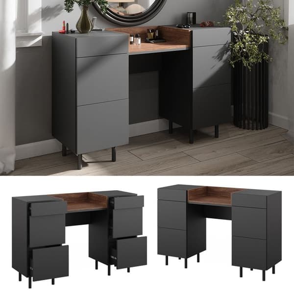Anika sminkbord, 120 cm med 6 lådor, antracit, Vicco