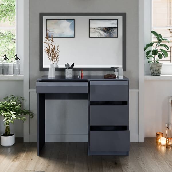 Vicco Sherry Sminkbord, Antracit Högglans, 90 cm med 4 lådor