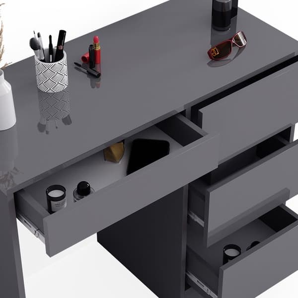 Vicco Sherry Sminkbord, Antracit Högglans, 90 cm med 4 lådor