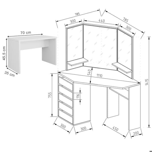 Vicco Arielle sminkbord, Vit, 110 cm med bänk