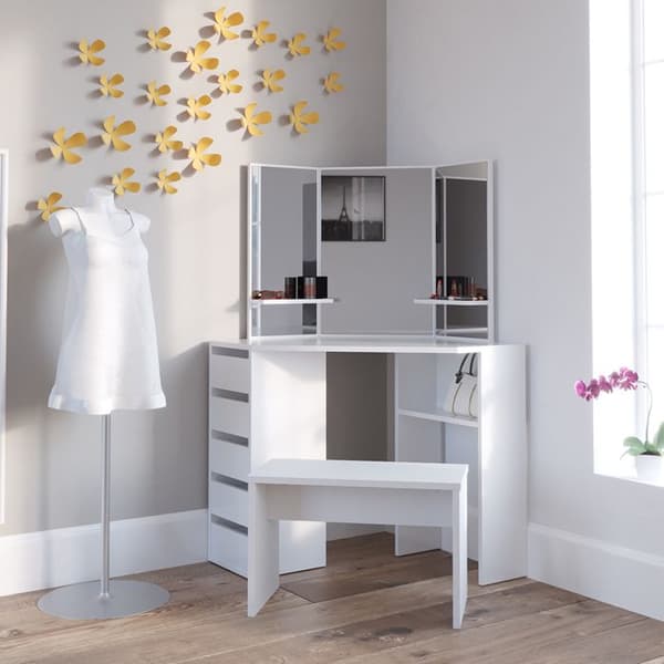 Vicco Arielle sminkbord, Vit, 110 cm med bänk