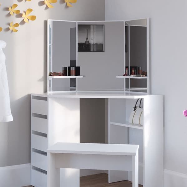 Vicco Arielle sminkbord, Vit, 110 cm med bänk