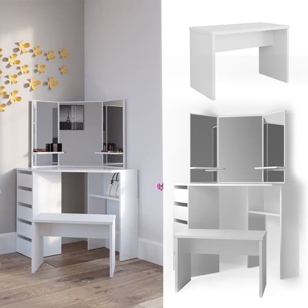 Vicco Arielle sminkbord, Vit, 110 cm med bänk