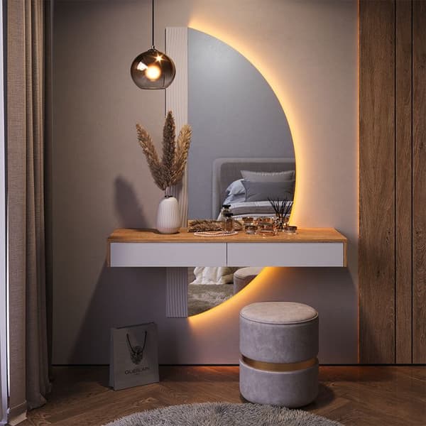 Vicco Melisa sminkbord, Ek, 120 cm med LED-belysning